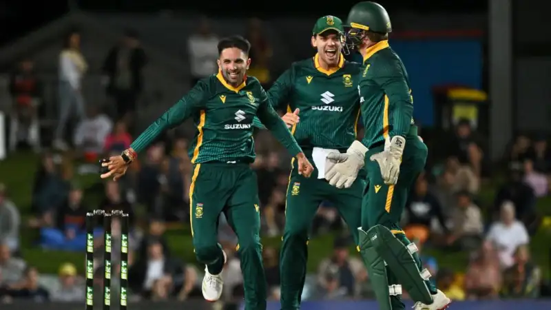 South Africa ODI win, Australia batting collapse, Keshav Maharaj five-for, Cairns ODI 2025, Aiden Markram innings.